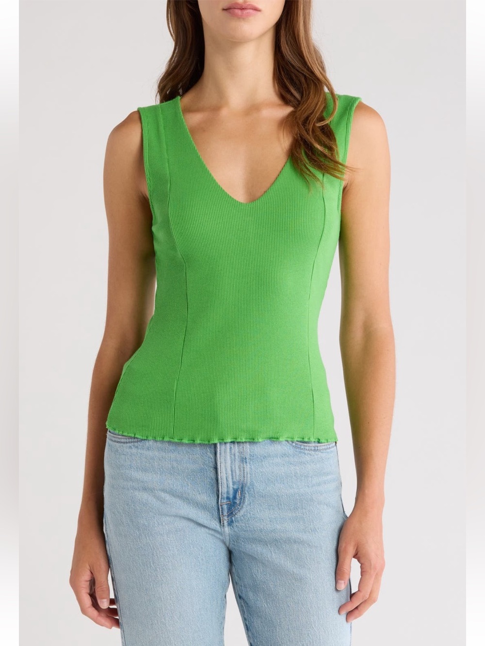 NATION LTD Reese Rib V-Neck Lime Tank XXL